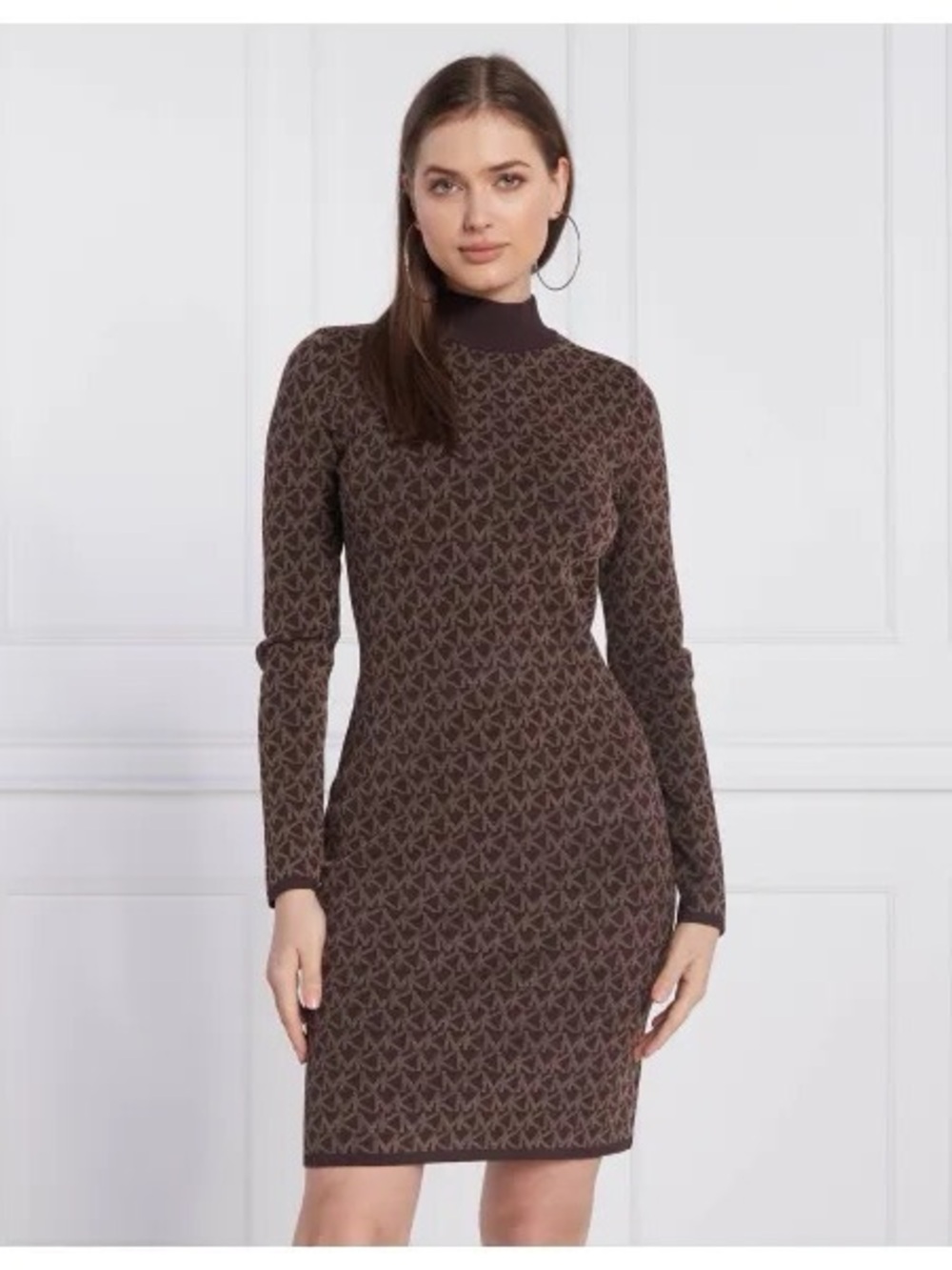 MICHAEL KORS
Logo Jacquard Mock Neck Sweater Dress In Brown